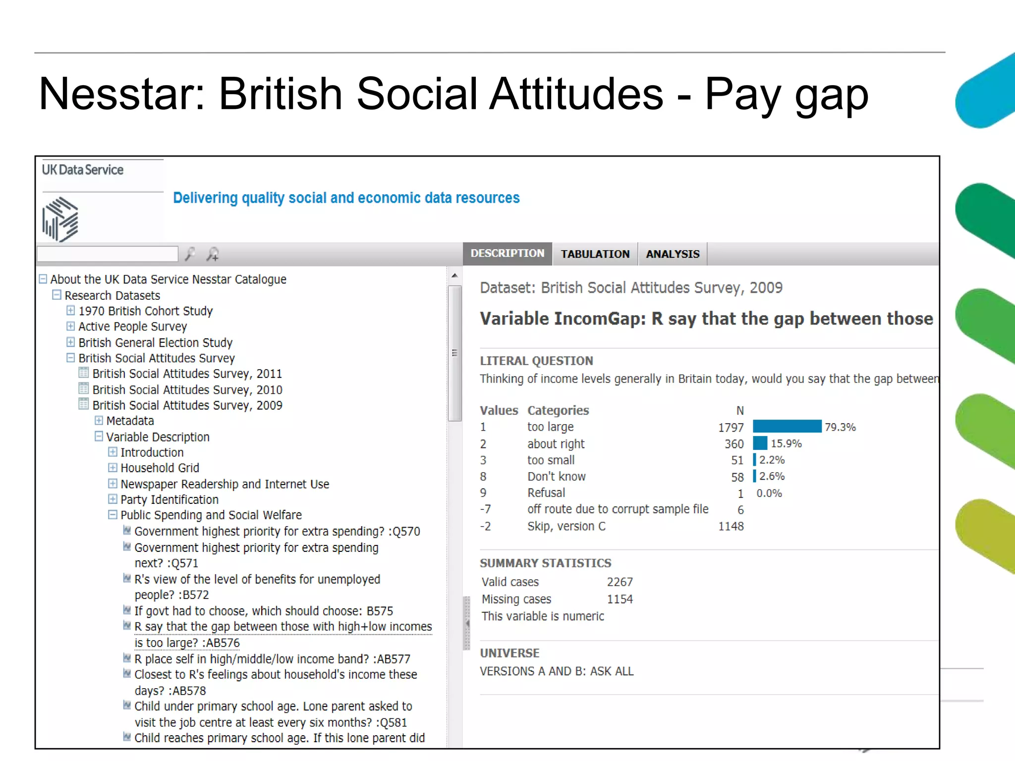 Nesstar: British Social Attitudes - Pay gap
 
