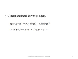 • General anesthetic activity of ethers.
10Department of pharmaceutical chemistry
 