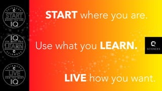 START where you are.
Use what you LEARN.
LIVE how you want.
 