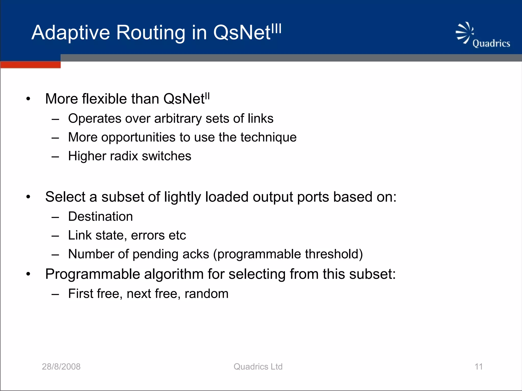 QsNetIII Adaptively Routed Network For HPC