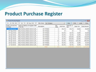 Product Purchase Register
 