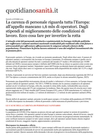 LA CARENZA DI PERSONALE SANITARIO RIGUARDA TUTTA L'EUROPA | PDF