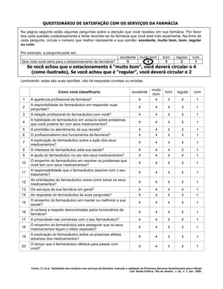 PDF) Tradução e Validação do “Pharmacy Services Questionnaire” para  Português (europeu)