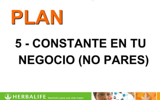 PLAN
5 - CONSTANTE EN TU
NEGOCIO (NO PARES)
 