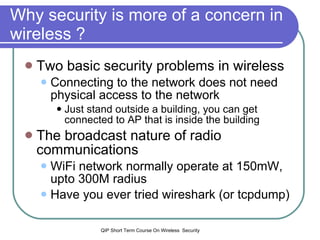 Why security is more of a concern in wireless ? ,[object Object],[object Object],[object Object],[object Object],[object Object],[object Object]