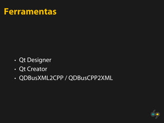 Ferramentas




  • Qt Designer
  • Qt Creator
  • QDBusXML2CPP / QDBusCPP2XML
 