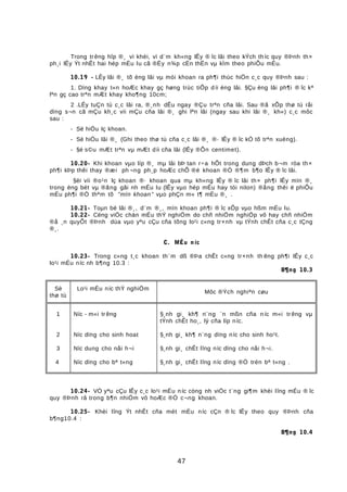 Trong trêng hîp ®¸ vì khèi, vì d¨m kh«ng lÊy ® îc lâi theo kÝch th íc quy ®Þnh th×
ph¸i lÊy Ýt nhÊt hai hép mÉu lu cã ®Ëy n¾p cÈn thËn vµ kÌm theo phiÕu mÉu.
10.19 - LÊy lâi ®¸ tõ èng lâi vµ mòi khoan ra ph¶i thùc hiÖn c¸c quy ®Þnh sau :
1. Dïng khay t«n hoÆc khay gç høng trùc tiÕp díi èng lâi. §Çu èng lâi ph¶i ® îc kª
lªn gç cao trªn mÆt khay kho¶ng 10cm;
2 .LÊy tuÇn tù c¸c lâi ra, ®¸nh dÊu ngay ®Çu trªn cña lâi. Sau ®ã xÕp thø tù råi
dïng s¬n cã mÇu kh¸c víi mÇu cña lâi ®¸ ghi lªn lâi (ngay sau khi lâi ®¸ kh«) c¸c môc
sau :
- Sè hiÖu lç khoan.
- Sè hiÖu lâi ®¸ (Ghi theo thø tù cña c¸c lâi ®¸ ®· lÊy ® îc kÓ tõ trªn xuèng).
- §é s©u mÆt trªn vµ mÆt díi cña lâi (lÊy ®Õn centimet).
10.20- Khi khoan vµo líp ®¸ mµ lâi bÞ tan r÷a hÕt trong dung dÞch b¬m röa th×
ph¶i kÞp thêi thay ®æi ph ¬ng ph¸p hoÆc chÕ ®é khoan ®Ó ®¶m b¶o lÊy ® îc lâi.
§èi víi ®o¹n lç khoan ®· khoan qua mµ kh«ng lÊy ® îc lâi th× ph¶i lÊy mïn ®¸
trong èng bét vµ ®ãng gãi nh mÉu lu (lÊy vµo hép mÉu hay tói nilon) ®ång thêi ë phiÕu
mÉu ph¶i ®Ò thªm tõ "mïn khoan " vµo phÇn m« t¶ mÉu ®¸ .
10.21- Toµn bé lâi ®¸, d¨m ®¸, mïn khoan ph¶i ® îc xÕp vµo hßm mÉu lu.
10.22- Céng viÖc chän mÉu thÝ nghiÖm do chñ nhiÖm nghiÖp vô hay chñ nhiÖm
®å ¸n quyÕt ®Þnh dùa vµo yªu cÇu cña tõng lo¹i c«ng tr×nh vµ tÝnh chÊt cña c¸c tÇng
®¸.
C. MÉu n íc
10.23- Trong c«ng t¸c khoan th¨m dß ®Þa chÊt c«ng tr×nh th êng ph¶i lÊy c¸c
lo¹i mÉu níc nh b¶ng 10.3 :
B¶ng 10.3
Sè
thø tù
Lo¹i mÉu níc thÝ nghiÖm
Môc ®Ých nghiªn cøu
1
2
3
4
Níc - m«i trêng
Níc dïng cho sinh hoat
Níc dung cho nåi h¬i
Níc dïng cho bª t«ng
§¸nh gi¸ kh¶ n¨ng ¨n mßn cña níc m«i trêng vµ
tÝnh chÊt ho¸, lý cña líp níc.
§¸nh gi¸ kh¶ n¨ng dïng níc cho sinh ho¹t.
§¸nh gi¸ chÊt lîng níc dïng cho nåi h¬i.
§¸nh gi¸ chÊt lîng níc dïng ®Ó trén bª t«ng .
10.24- VÒ yªu cÇu lÊy c¸c lo¹i mÉu níc còng nh viÖc t¨ng gi¶m khèi lîng mÉu ® îc
quy ®Þnh râ trong b¶n nhiÖm vô hoÆc ®Ò c¬ng khoan.
10.25- Khèi lîng Ýt nhÊt cña mét mÉu níc cÇn ® îc lÊy theo quy ®Þnh cña
b¶ng10.4 :
B¶ng 10.4
47
 