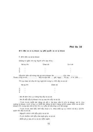 Phô lôc 10
Biªn b¶n sù cè lç khoan vµ gi¶i quyÕt sù cè lç khoan
I . Biªn b¶n sù cè lç khoan
Chóng t«i gåm nh÷ng thµnh viªn sau ®©y :
Hä vµ tªn Chøc vô §¬n vÞ
1 - - -
2 - - -
3 - - -
LËp biªn b¶n vÒ tr êng hîp sù cè lç khoan Sè .................. LÇn thø ...............
Thuéc c«ng tr×nh.................... XÈy ra vµo håi ...... giê, ngµy..... th¸ng ... n¨m 199..... .
Tªn vµ chøc vô cña nh÷ng ng êi khi c«ng t¸c ®Ó xÈy ra sù cè :
Hä vµ tªn Chøc vô
1. - -
2. - -
3 - -
- M« t¶ tãm t¾t c¸c trêng hîp xÈy ra sù cè.
- M« t¶ kÕt cÊu lç khoan tr íc vµ sau khi xÈy ra sù cè.
- T×nh h×nh thiÕt bÞ, dông cô vËt t : Sè thùc cßn l¹i trªn lç khoan, sè ®· ® a
xuèng lç khoan, t×nh tr¹ng c¸c thiÕt bÞ, dông cô bÞ h háng cã liªn quan ®Õn sù cè (Khi
khoan trªn s«ng cÇn chó ý ®o ®¹c c¸c yÕu tè cña èng v¸ch bÞ cong).
- T×nh h×nh thêi tiÕt, khÝ hËu thuû v¨n, ®Þa chÊt vµ c¸c nh©n tè kh¸c cã liªn
quan khi xÈy ra sù cè.
- Nguyªn nh©n chñ yÕu g©y ra sù cè.
- Tr¸ch nhiÖm chñ yÕu cña ng êi g©y ra sù cè.
- BiÖn ph¸p cøu ch÷a sù cè, kiÕn nghÞ.
72
 