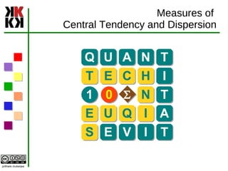 Measures of  Central Tendency and Dispersion Q U A N T T E C H I N T E U Q I A S E V I T 1 0 S 
