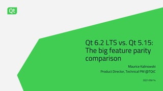 Qt 6.2 LTS vs. Qt 5.15:
The big feature parity
comparison
Maurice Kalinowski
Product Director, Technical PM @TQtC
2021/09/14
 