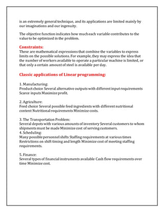Linear programming manufacturing application | DOCX