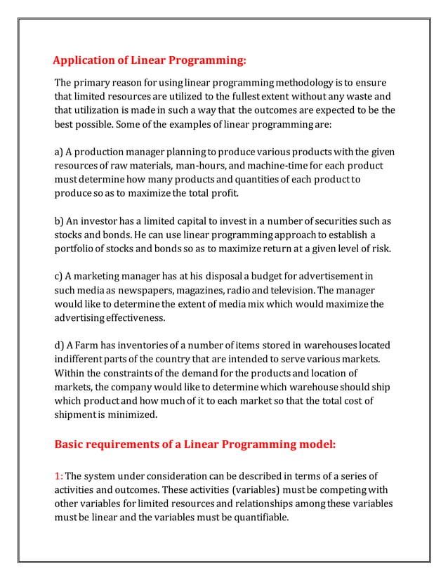 Linear programming manufacturing application | DOCX