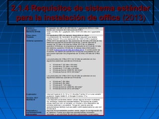 2.1.4 Requisitos de sistema estándar2.1.4 Requisitos de sistema estándar
para la instalación de officepara la instalación de office (2013)(2013)
 