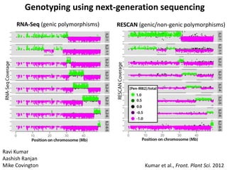 Ravi Kumar
Aashish Ranjan
Mike Covington
RNA-Seq (genic polymorphisms) RESCAN (genic/non-genic polymorphisms)
Genotyping using next-generation sequencing
Kumar et al., Front. Plant Sci. 2012
 