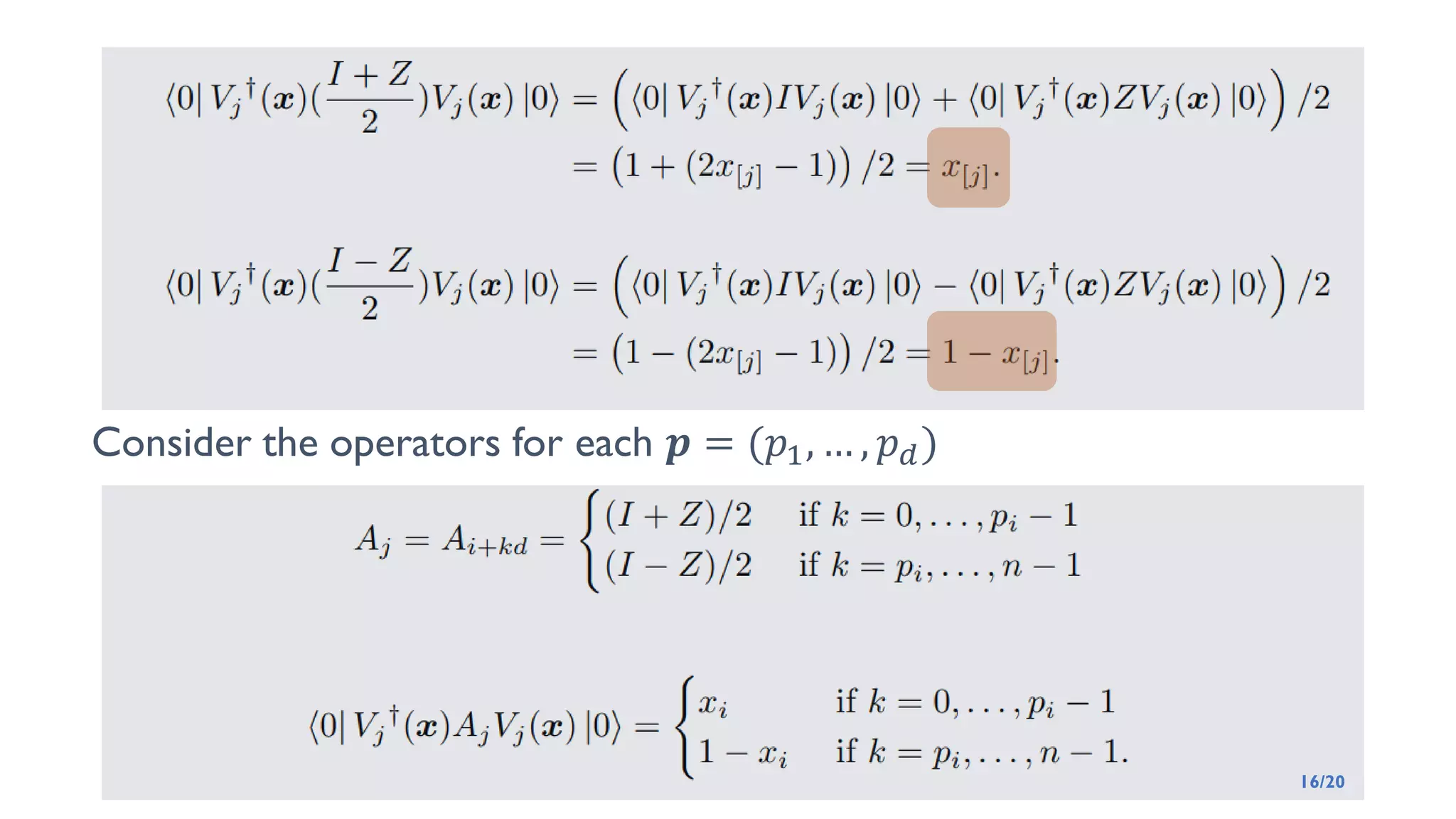 Consider the operators for each 𝒑 = (𝑝1, … , 𝑝𝑑)
16/20
 