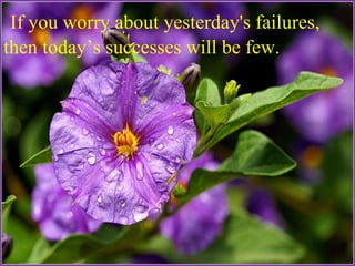 If you worry about yesterday's failures, then todays successes will be few. 
