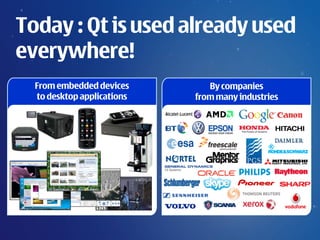 Today : Qt is used already used
everywhere!
  From embedded devices        By companies
  to desktop applications   from many industries
 