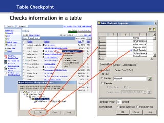 Table Checkpoint Checks information in a table 