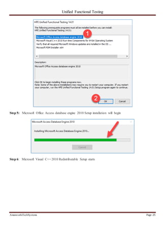 Unified Functional Testing
AmaravathiTechSystems Page 25
Step 5: Microsoft Office Access database engine 2010 Setup installation will begin
Step 6: Microsoft Visual C++ 2010 Redistributable Setup starts
 
