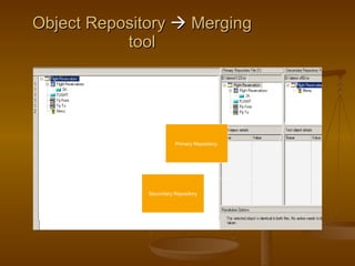 Object Repository    Merging tool Secondary Repository Primary Repository . 