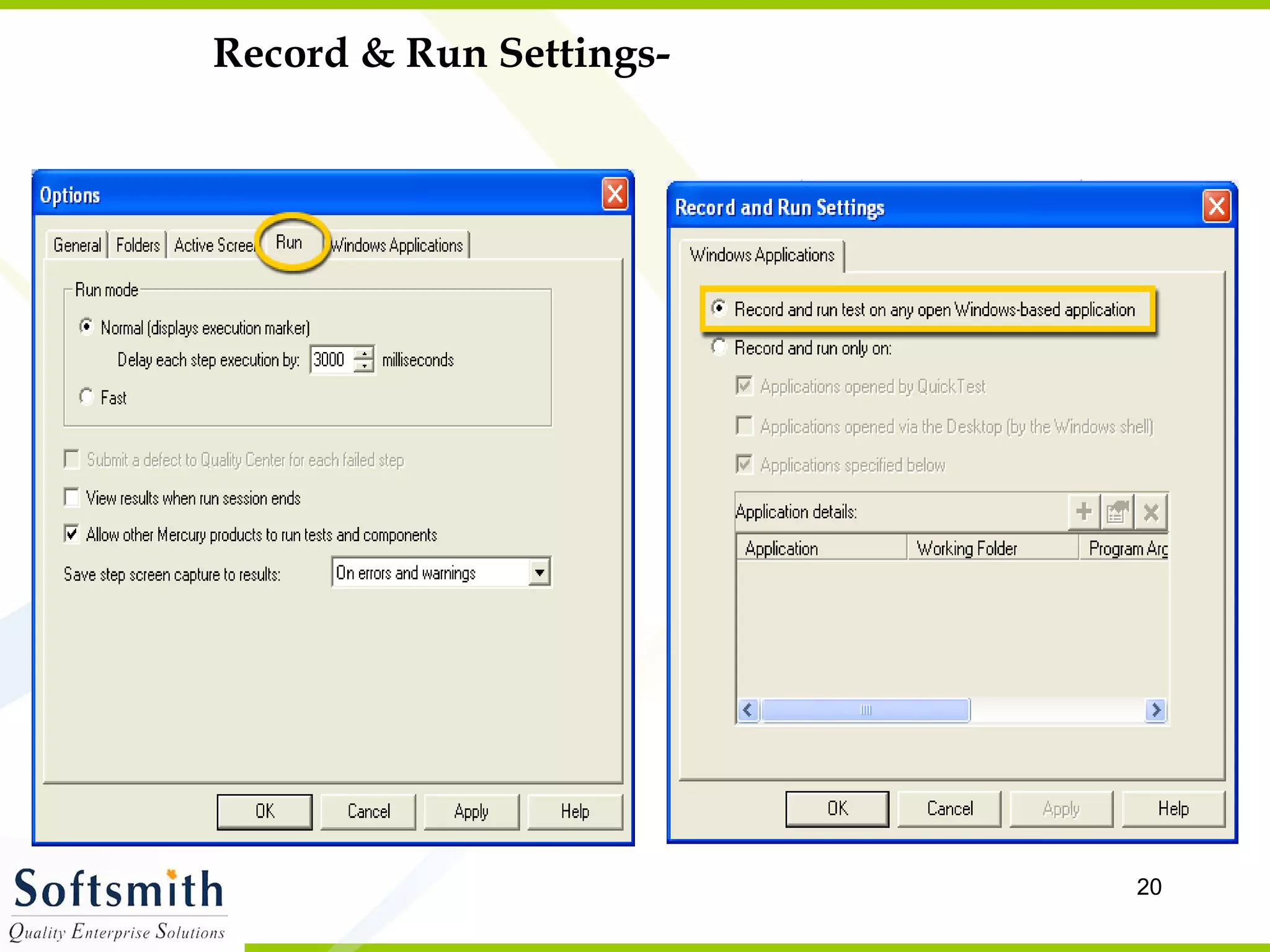 Record & Run Settings- 