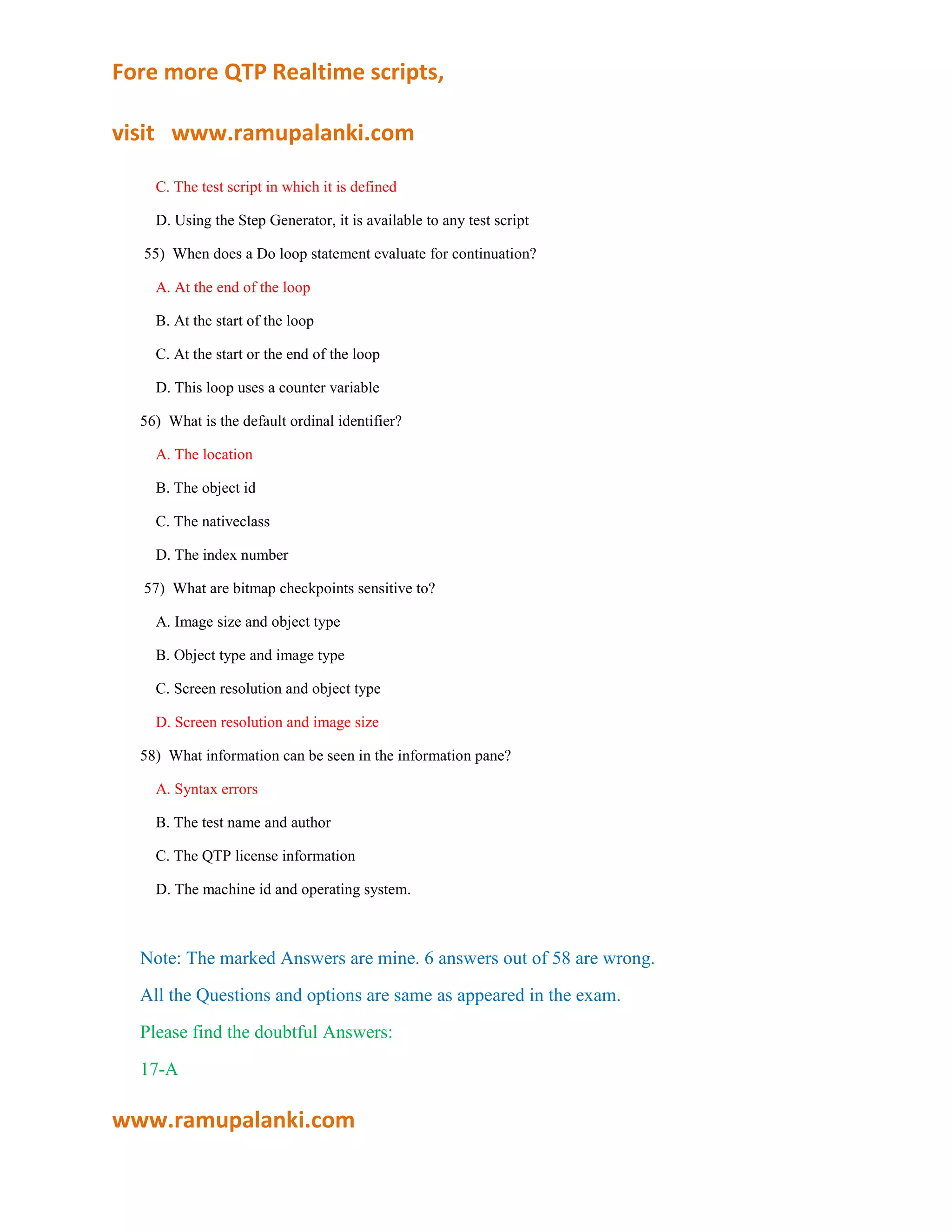 Qtp certification questions