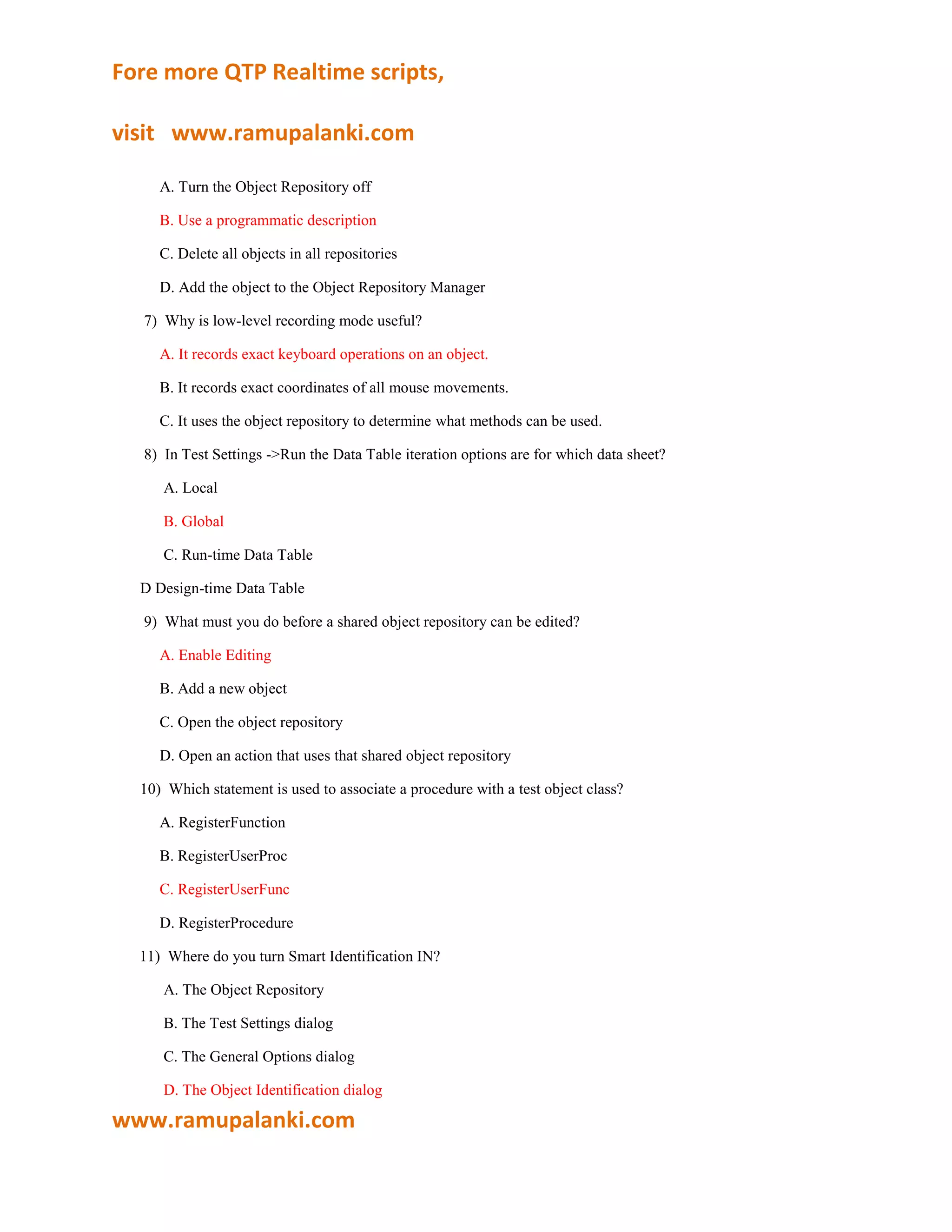 Qtp certification questions