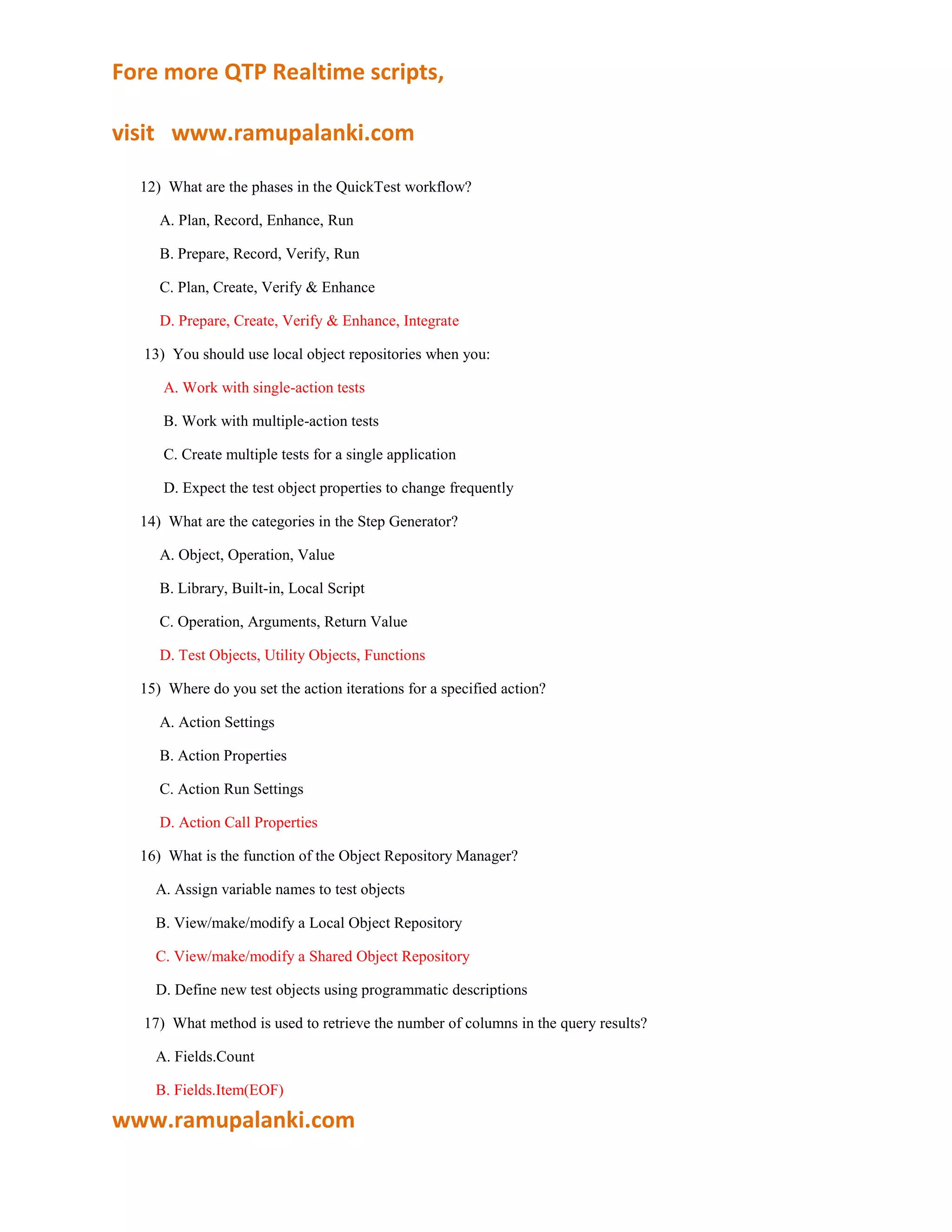 Qtp certification questions