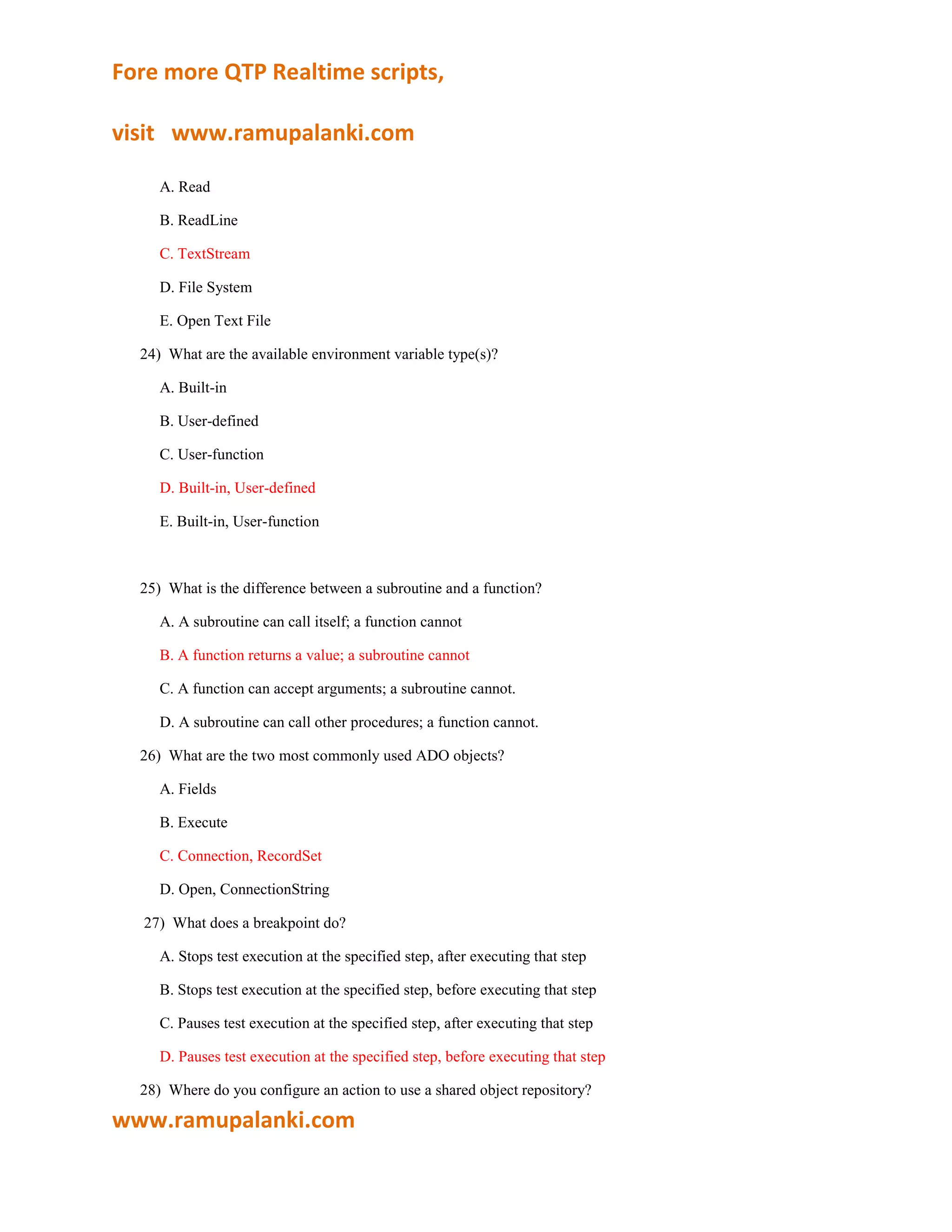 Qtp certification questions