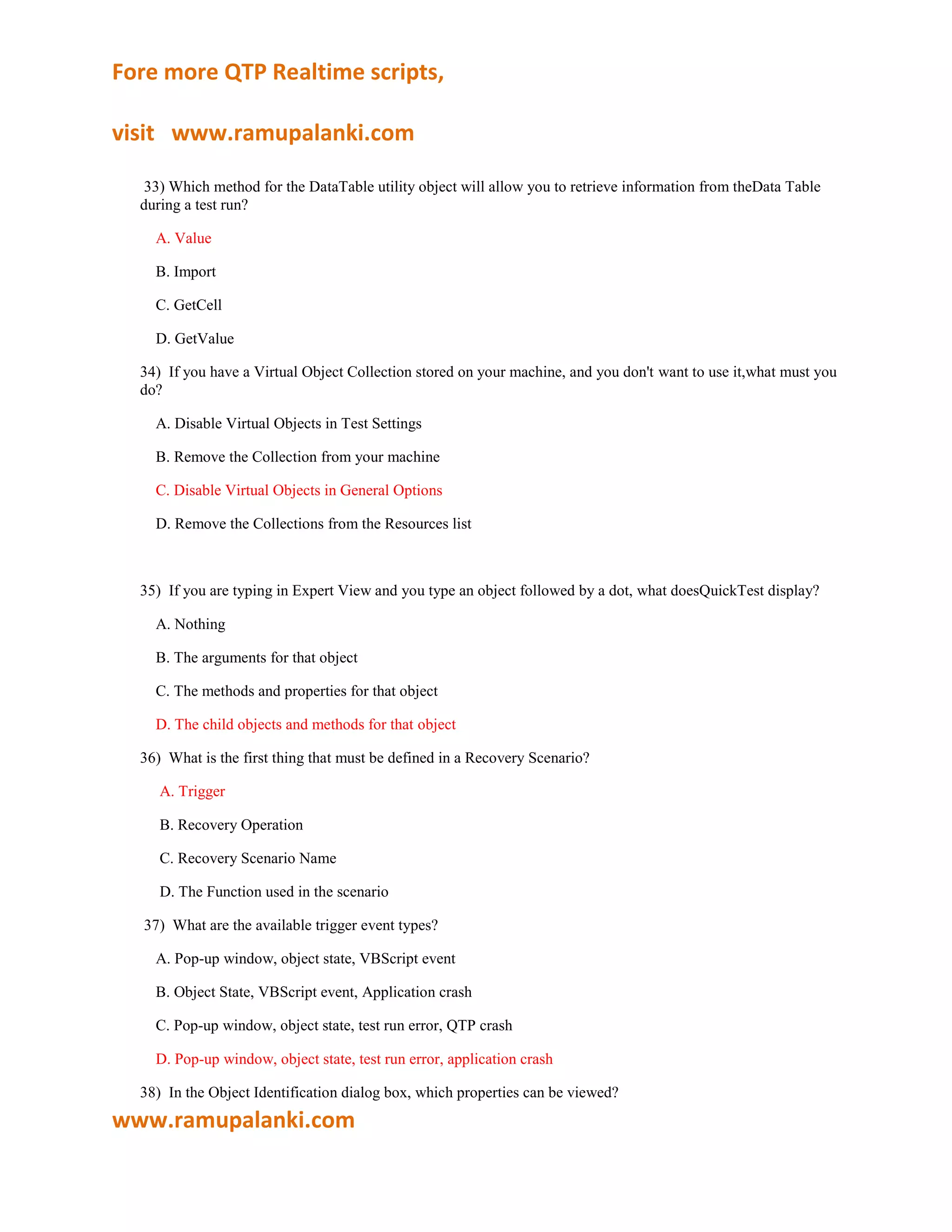 Qtp certification questions