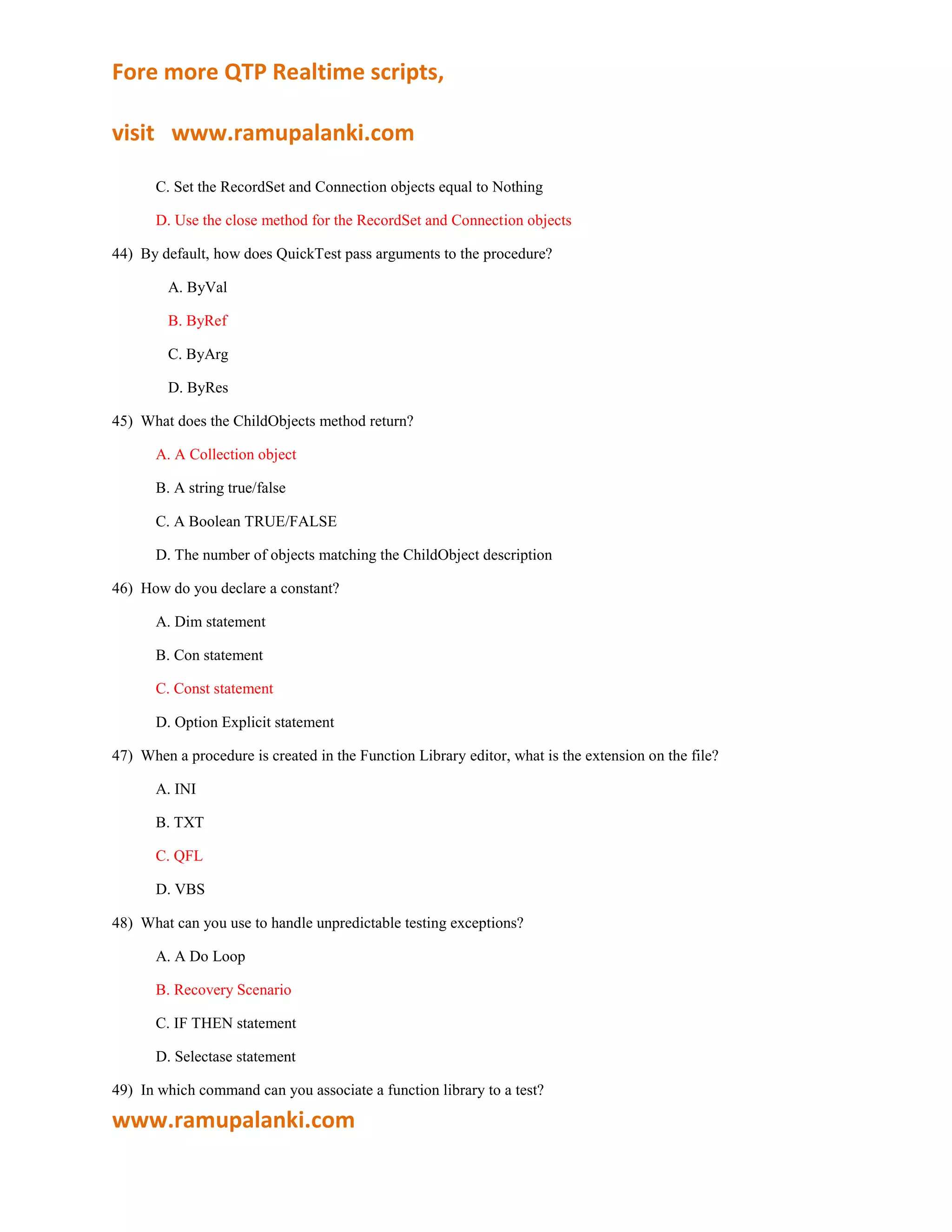 Qtp certification questions