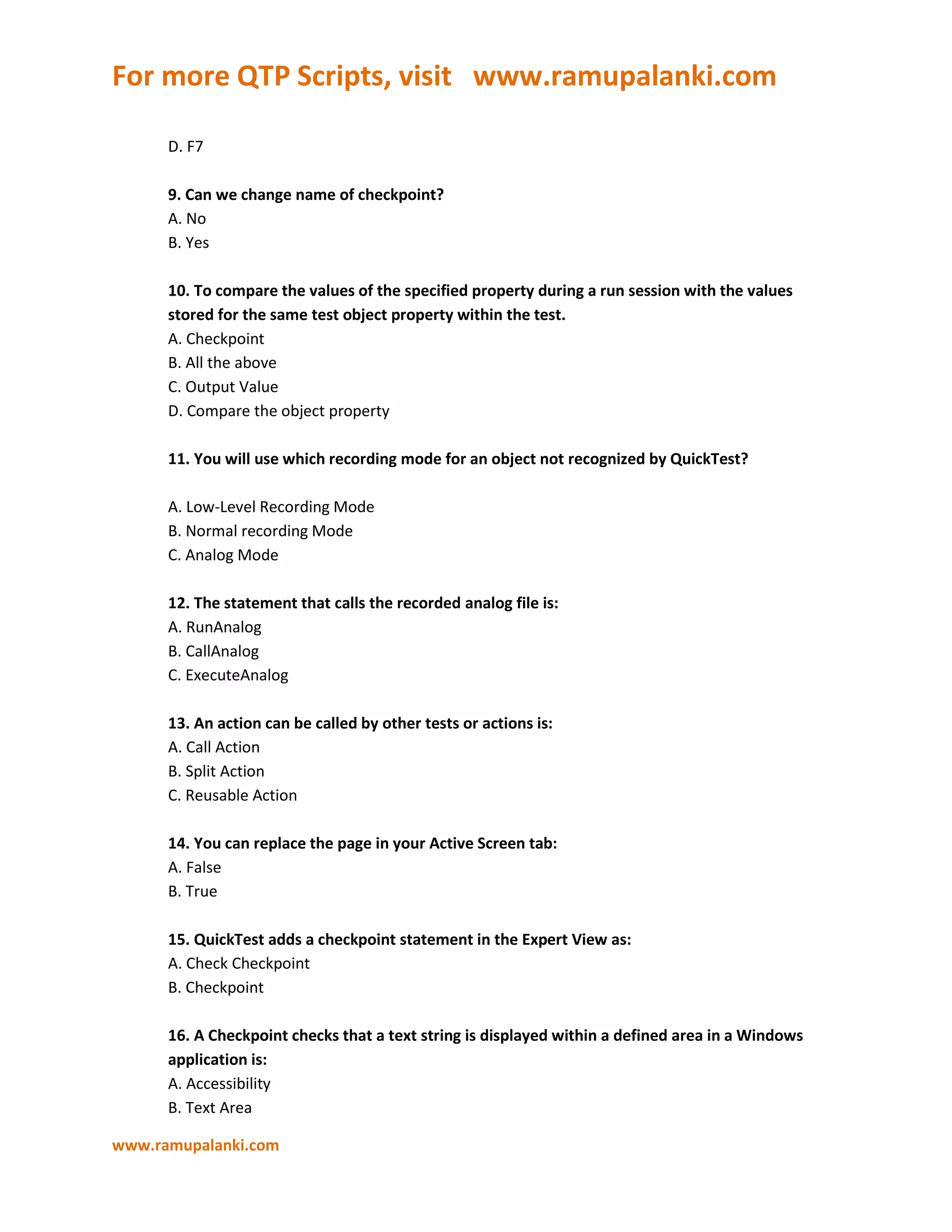 Qtp certification questions and tutorial