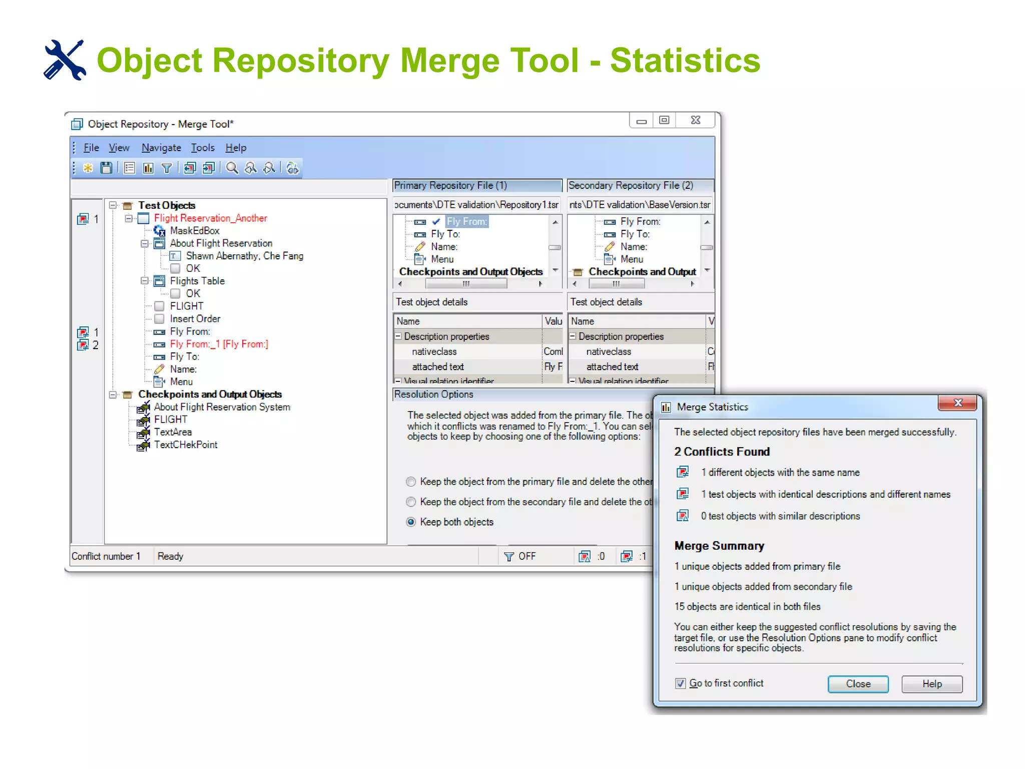 Object Repository Merge Tool - Statistics
 
