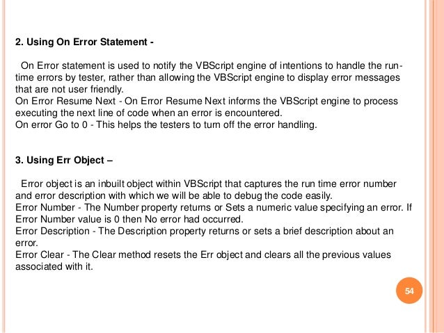 someone who does assignment for money vbscript on error resume can