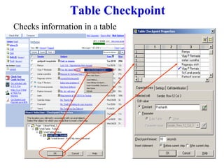 Table Checkpoint Checks information in a table 