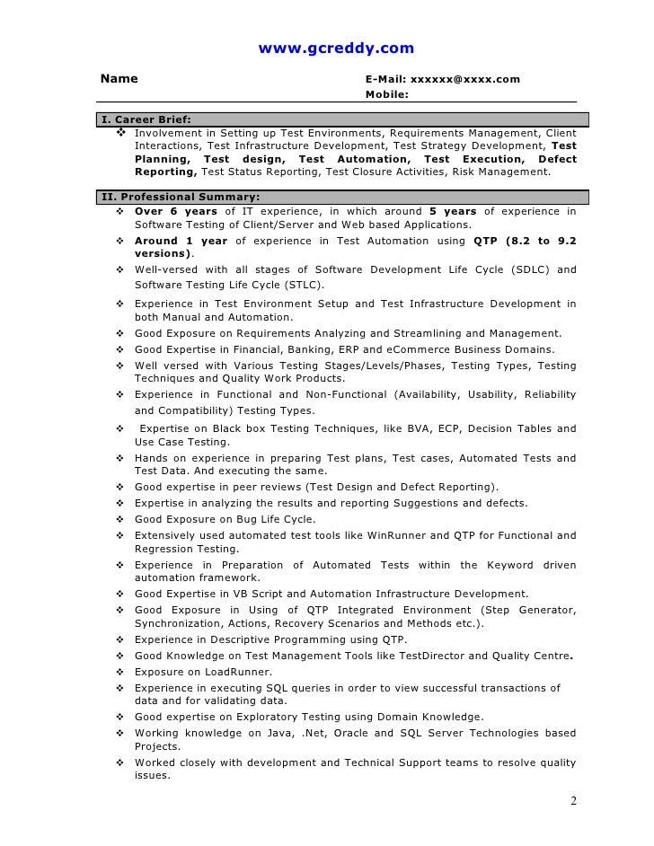 qtp resume