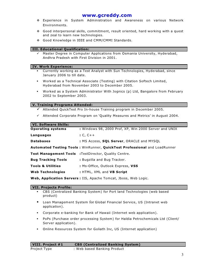 Sample winrunner resume