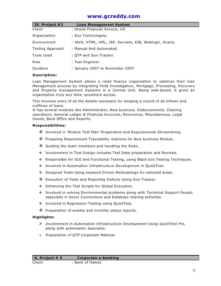 Sample resume for qtp automation testing