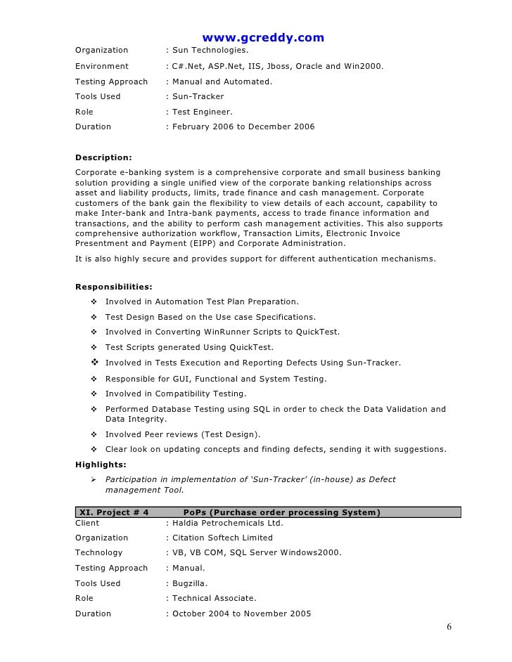 sample resume of software tester