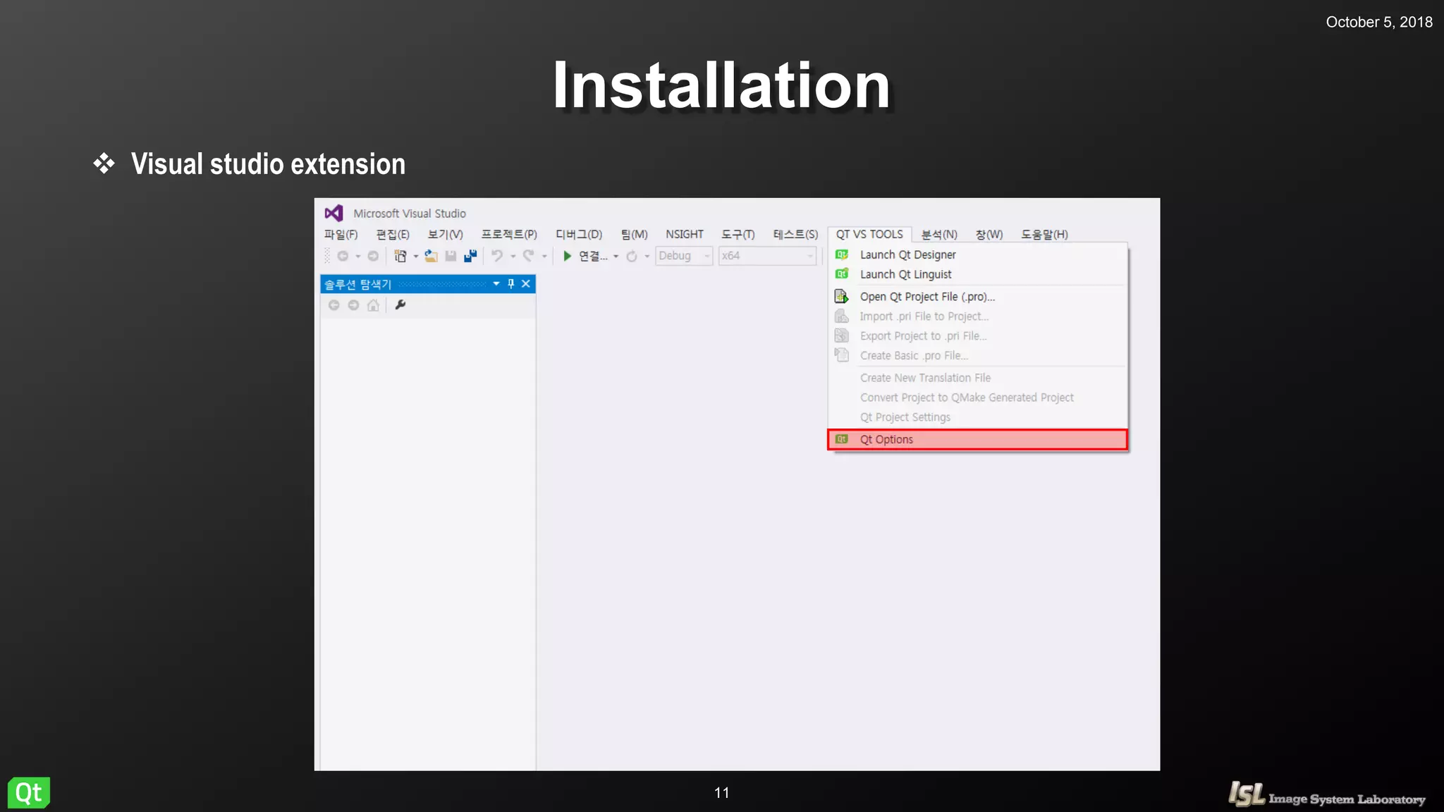 October 5, 2018
11
Installation
 Visual studio extension
 