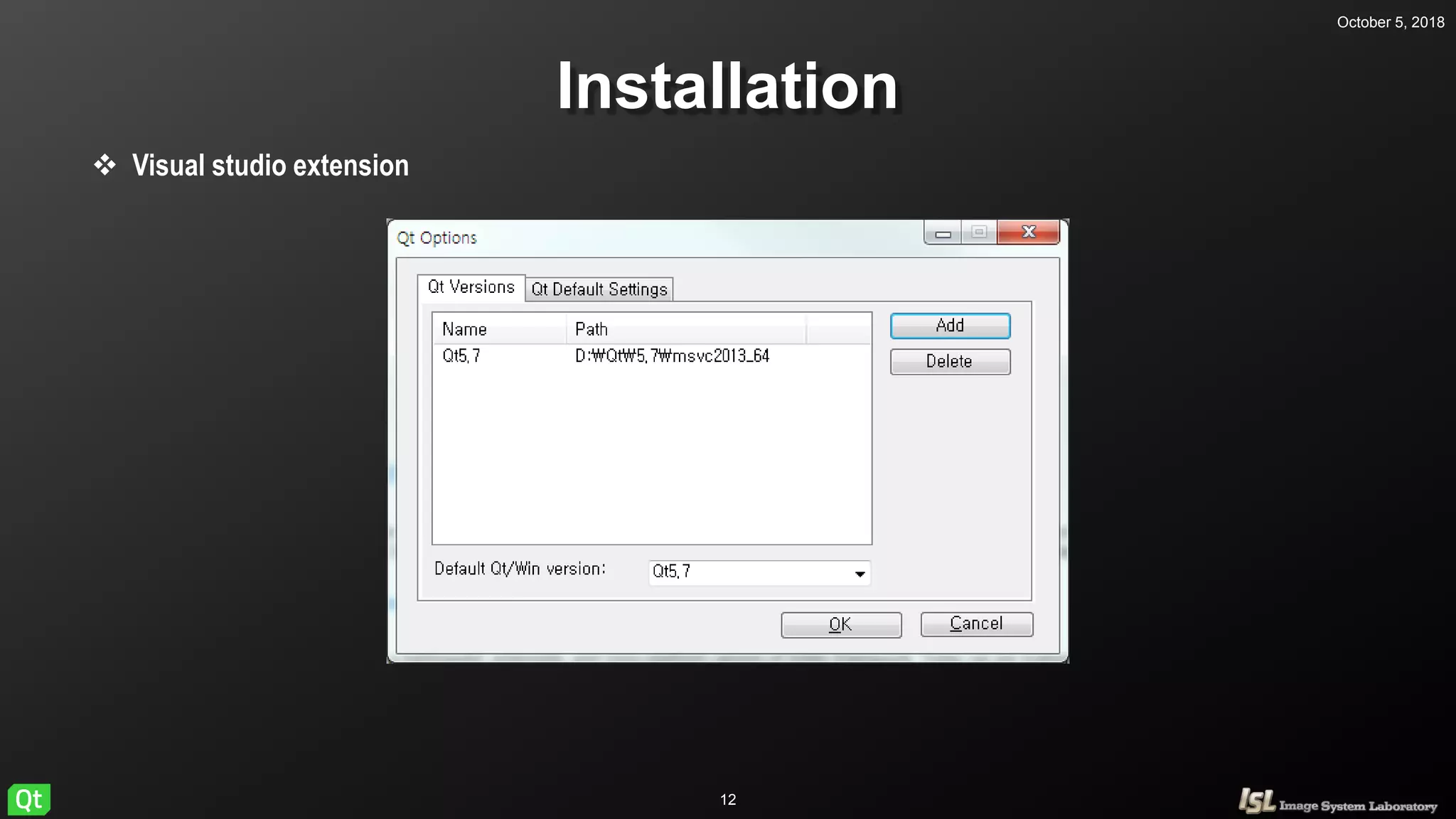 October 5, 2018
12
Installation
 Visual studio extension
 