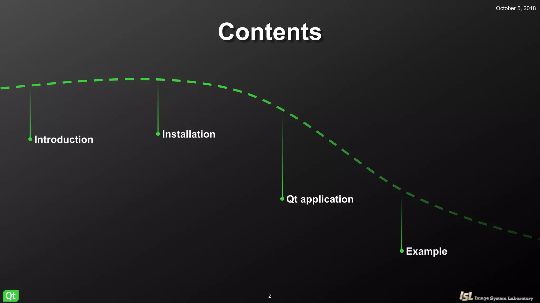October 5, 2018
2
Contents
Installation
Qt application
Introduction
Example
 