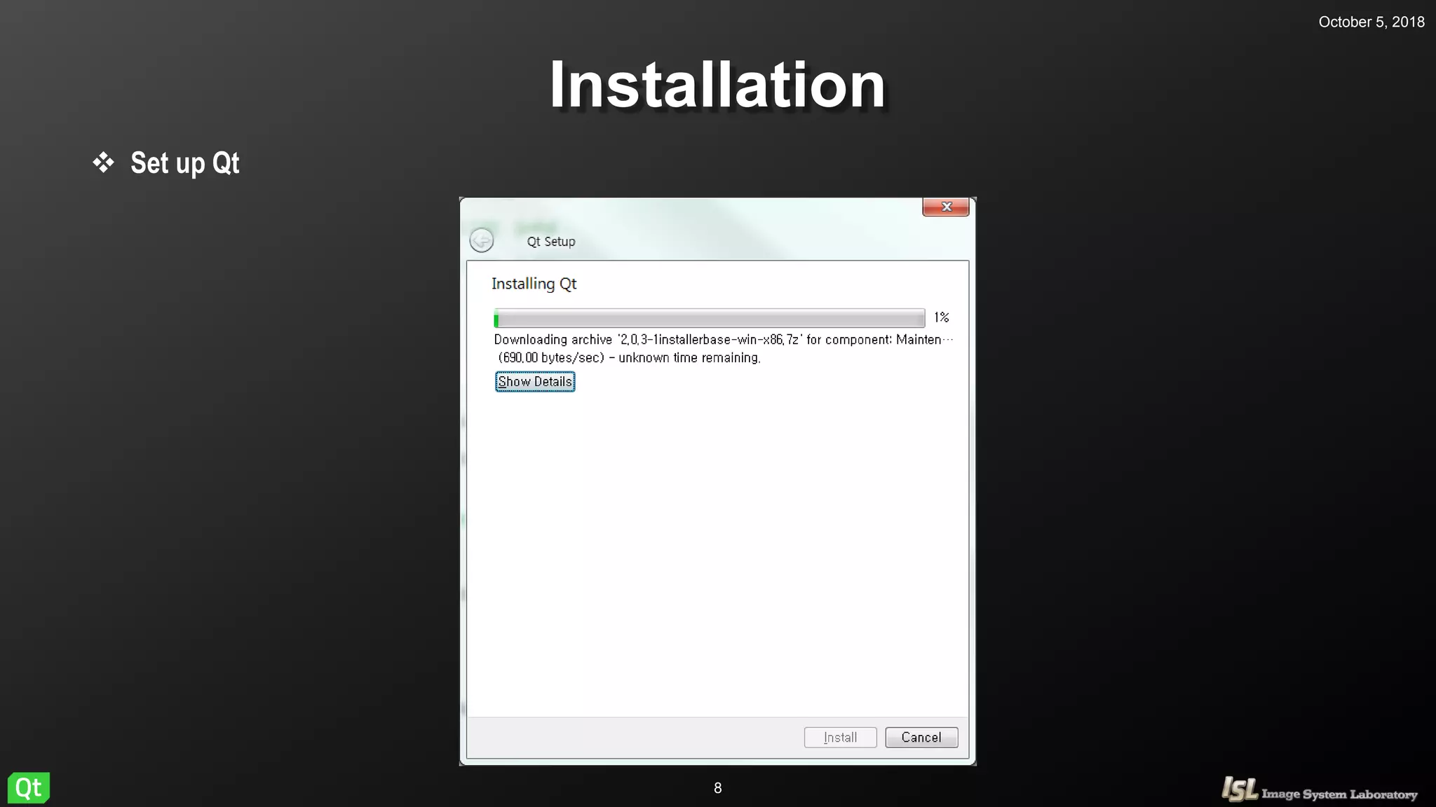 October 5, 2018
8
Installation
 Set up Qt
 