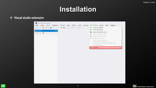 October 5, 2018
11
Installation
 Visual studio extension
 