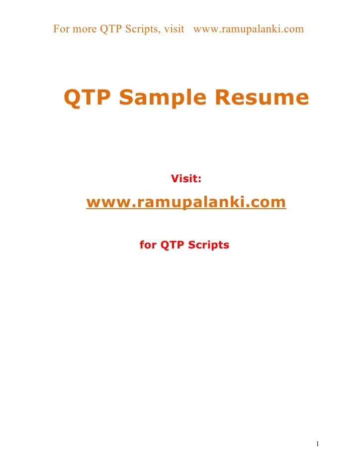 Sample resume for qtp automation testing