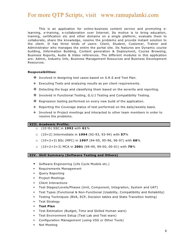 qtp resume