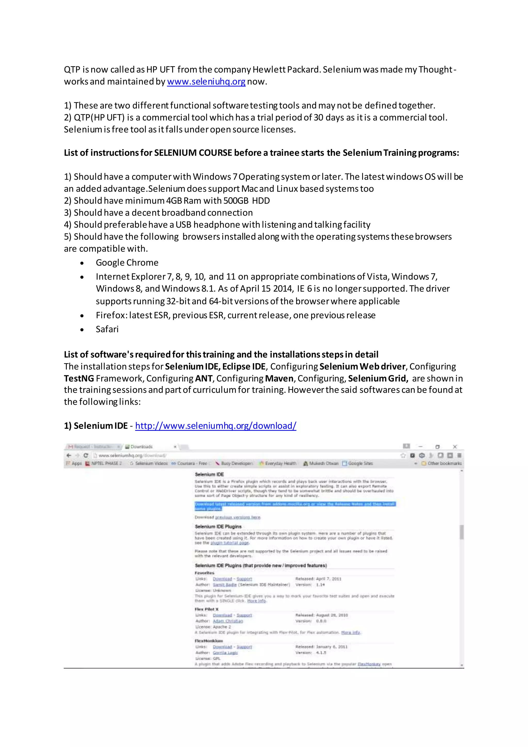 Qtp selenium Course Instructions & Installation Steps | PDF