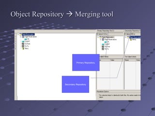 Object Repository    Merging tool Secondary Repository Primary Repository . 