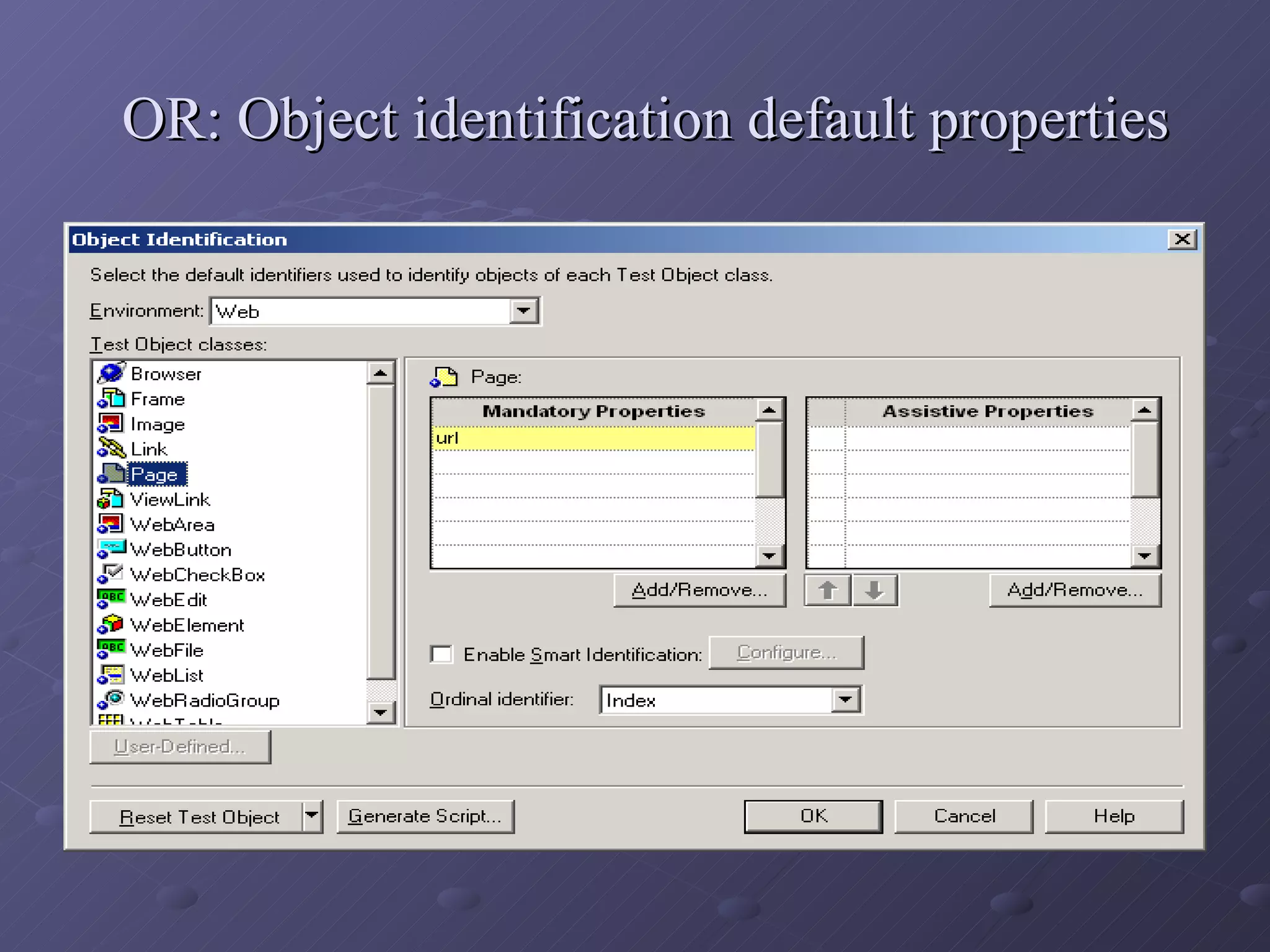 OR: Object identification default properties 
