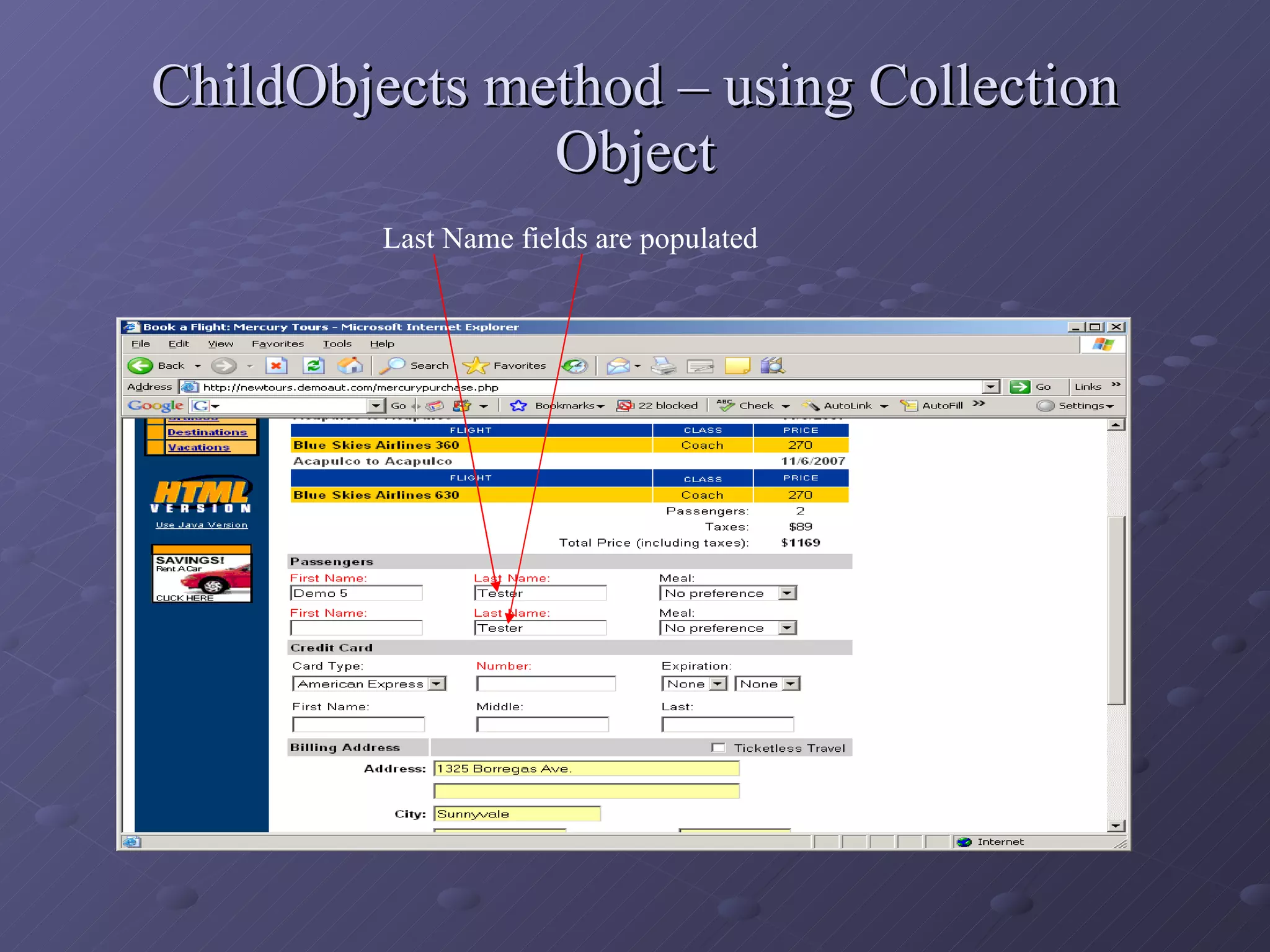 ChildObjects method – using Collection Object Last Name fields are populated 